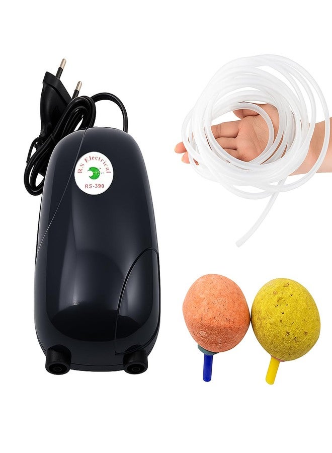 JAINSONS PET PRODUCTS طقم مضخة هواء لأحواض السمك من جاينسونز لمنتجات الحيوانات الأليفة (390 روبية) - 5 واط، تدفق أقصى 3.5 لتر/دقيقة، ضوضاء منخفضة، موفرة للطاقة - تتضمن حجرين هوائيين وأنبوب سيليكون بطول 3 أمتار - إنتاجية عالية لأحواض السمك - Image 1